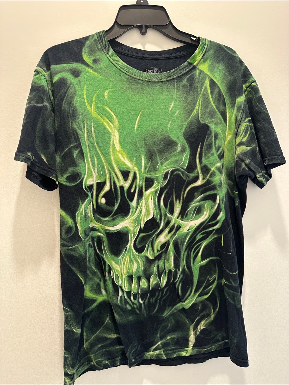 Graphic Skull Tee - Green Flame Short Sleeve Shirt